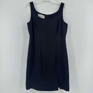 Hugo Buscati Collection Black Silk Sheath Sleeveless Dress Side Slit Size 10